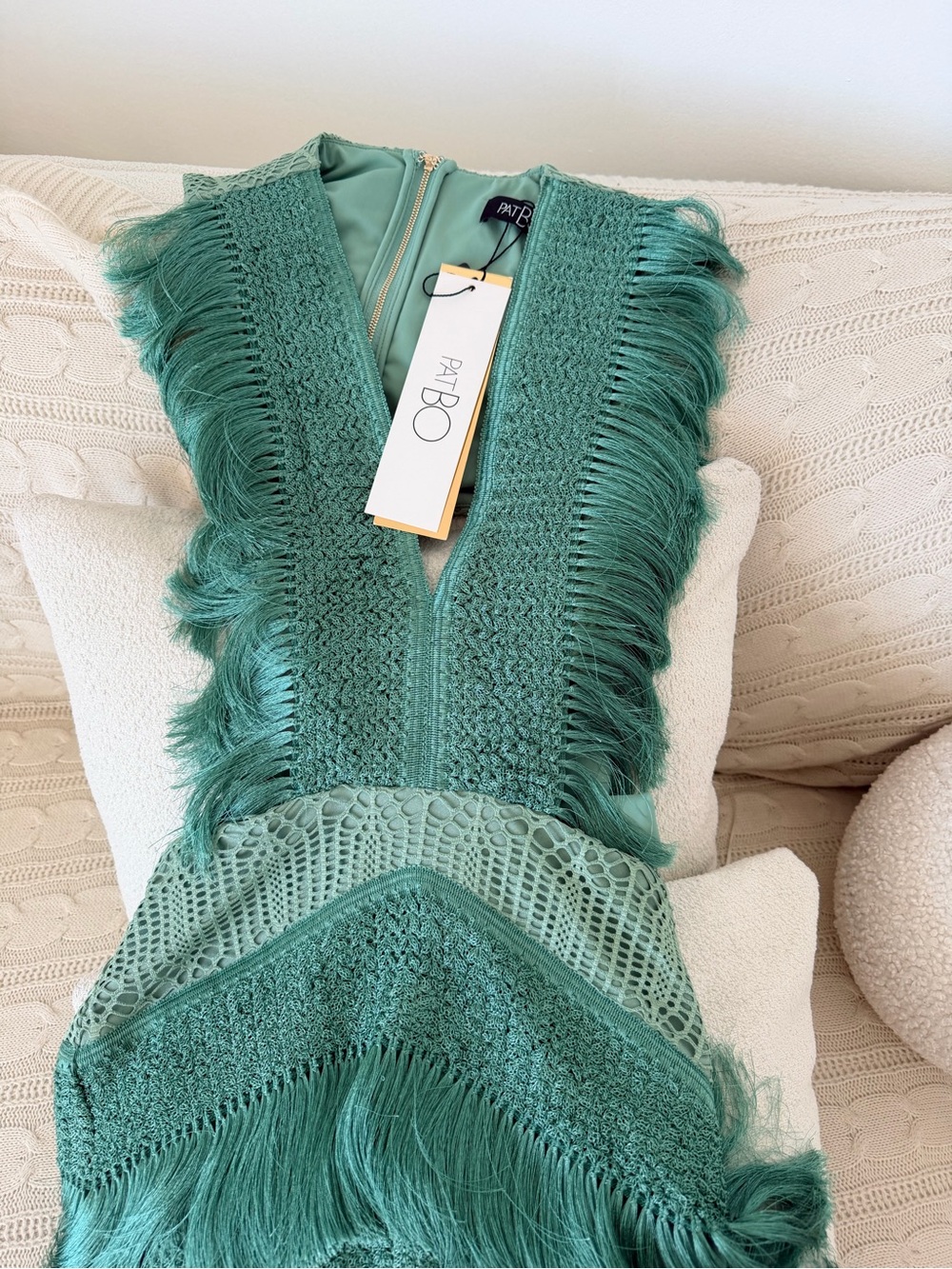 PATBO Samba Fringe Cut Out Mini Dress in Light Green. NWT. Size small 4/36 - Picture 6 of 10